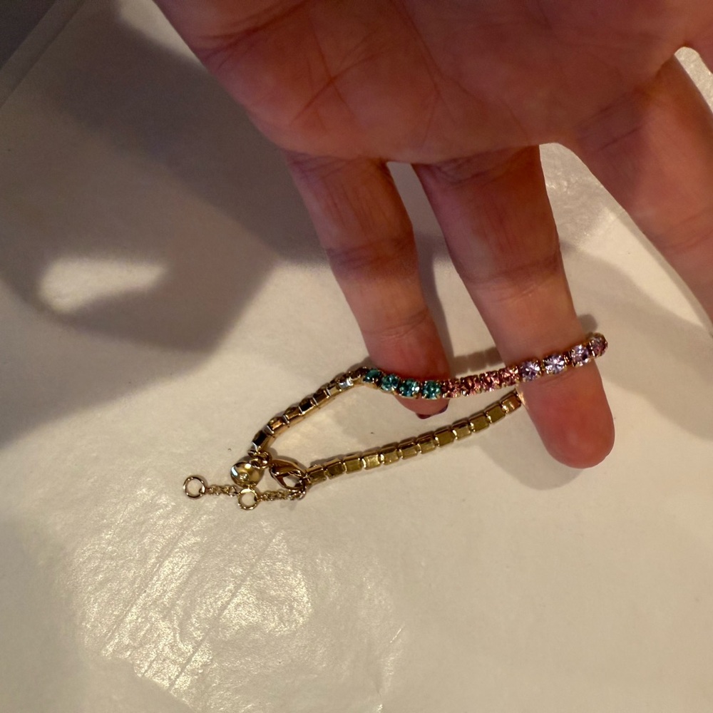 J. Crew Gold Bracelet with Multicolor Accents, rainbow crystal stones! Gorgeous - Picture 3 of 14